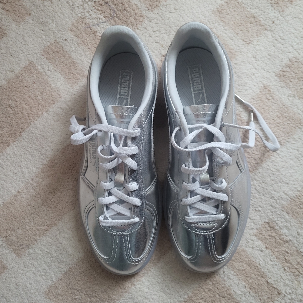 Puma Palermo Chrome Silver and White Sneakers
